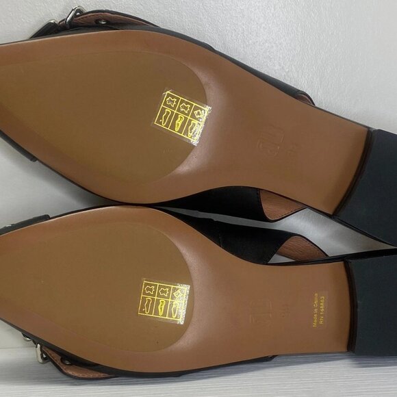 Bibi Lou Moto Slingback Flats 8 Black Leather Buckles - Picture 4 of 8